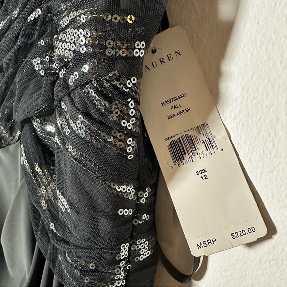 NWT $220 Lauren Ralph Lauren Evening Sequined Mesh Bodice Dress Size 12 - Picture 8 of 11